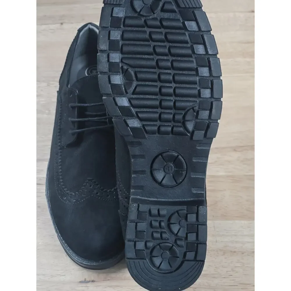 Halis-Men Comfort Men's Black Suede Oxford Wingtip Brogue Lace-Up Formal Shoes